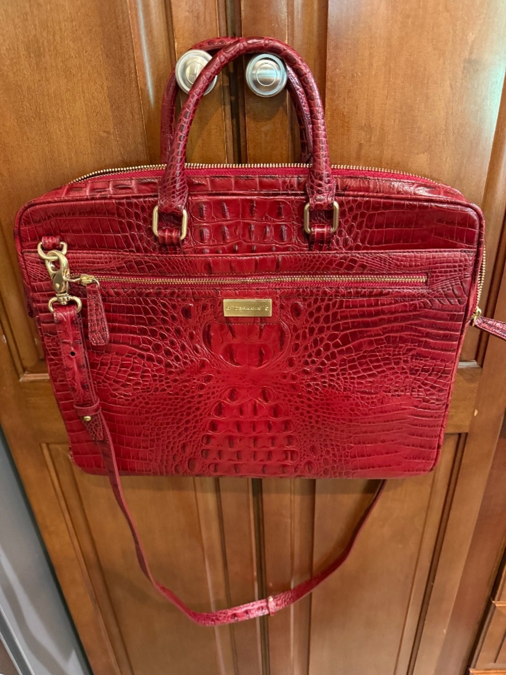 Brahmin Red Melbourne Croc-Embossed Leather Laptop / Business Bag